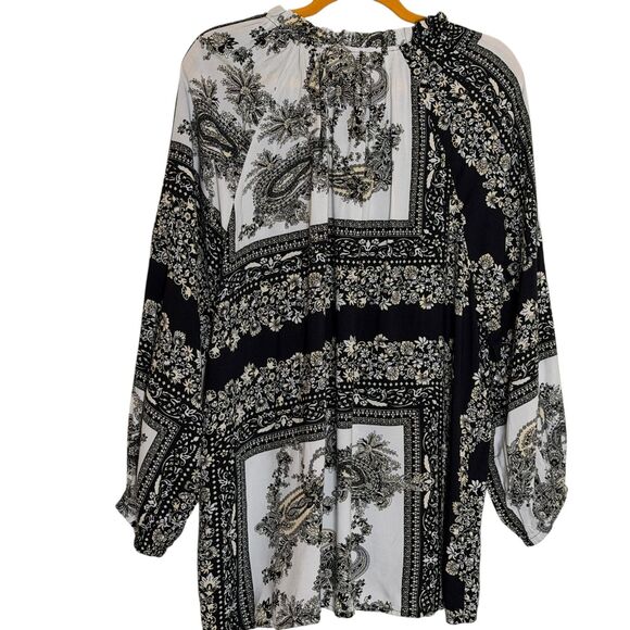 Casa Cabana Boho Blouse Shirt Top Tunic Mixed Print Black White XL bv - Picture 4 of 8